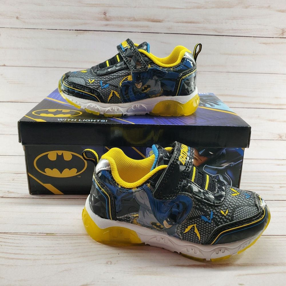 Batman Light Up Shoes Sneakers Toddler‎ Size 7 Black DC Comics Super Hero Gotham